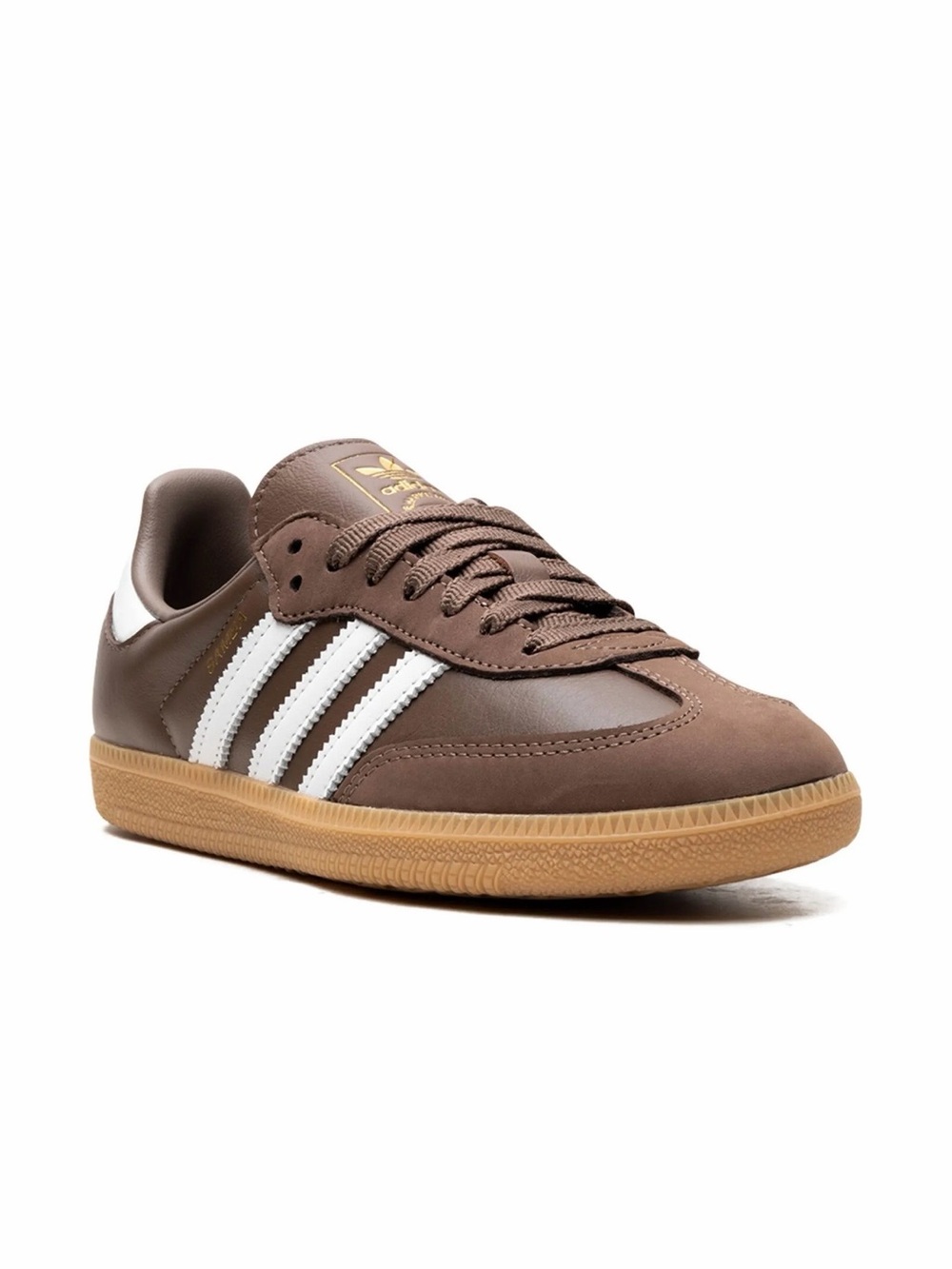 adidas Samba Brown Leather Sneaker with White Stripes and Gum Sole - Picture 2 of 7
